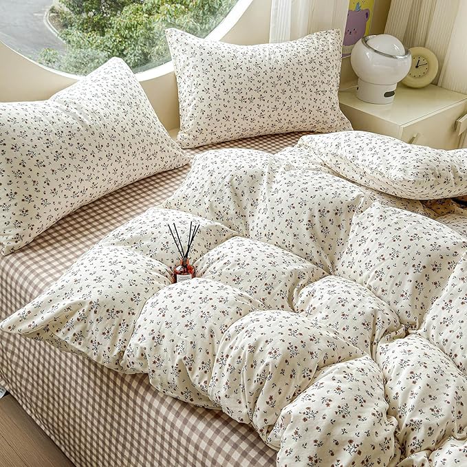 LifeTB 100% Cotton Muslin Duvet Cover Twin XL Vintage Botanical Floral Duvet Cover Ultra Soft Flower Comforter Cover Lightweight Soft Breathable Gauze Bedding Comforter Cover with 2 Pillowcases