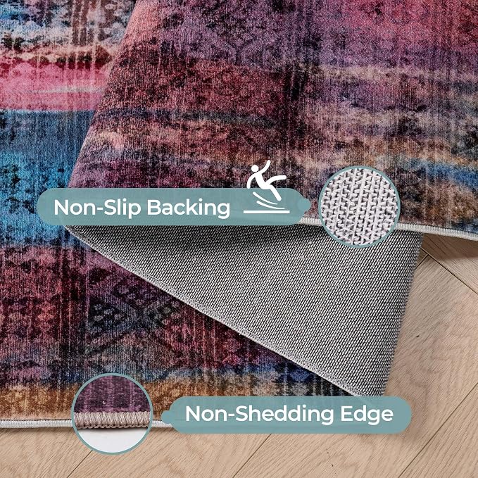 Kokia Abstract Area Rugs 9x12 Bedroom Washable Decor Low Pile Non-Slip Non-Shedding Indoor Brick Ochre Carpet Foldable Stain Resistant Floor Mat Living Room Dining Room, Oslo Cave