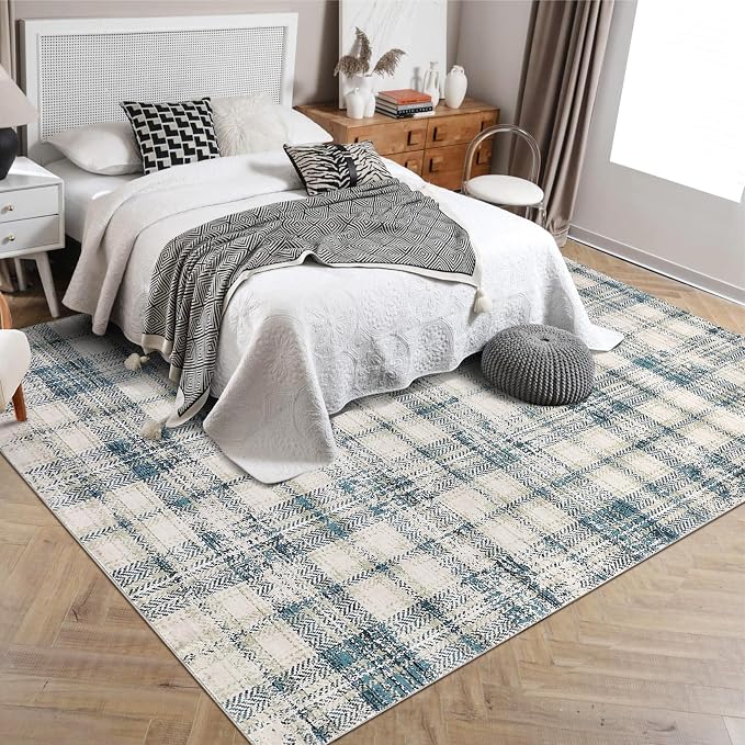 Modern Plaid Washable Rug 8x10 Area Rugs for Living Room Soft Bedroom Rug Tartan Large Area Rug Non Shedding Non Slip Throw Rugs Stain Resistant Carpet for Nursery Office 8'x10' Green/Beige