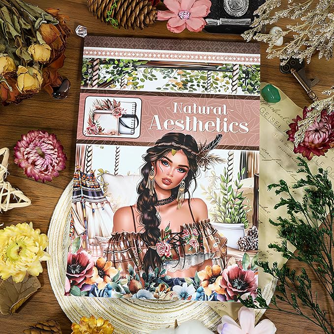 Snycler Sticker Book - 20 Sheets Vintage PET Stickers for Scrapbooking, Junk Journaling, Ephemera, and Decorative Crafts-Natural Aesthetics