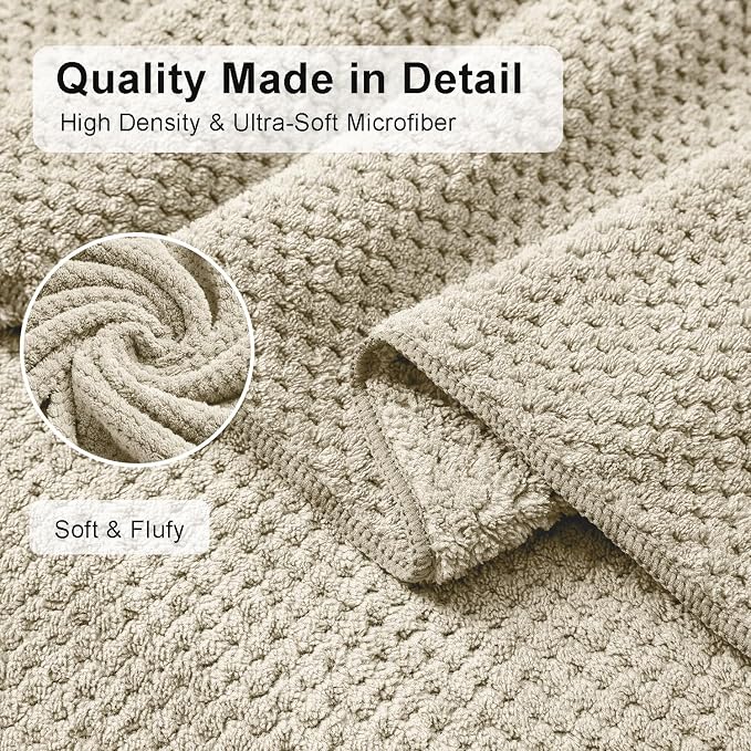 8 Piece Large Camel Family Bath Towel Set-2 Oversized Bath Towel Sheets,2 Hand Towels,4 Washcloths-600GSM Soft Highly Absorbent Quick Dry Beach Chair Towel Woven Towels for Bathroom Hotel and Spa