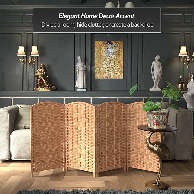 Red Lantern 3 ft. Short Diamond Weave Fiber Folding Screen - Natural - 4 Panel