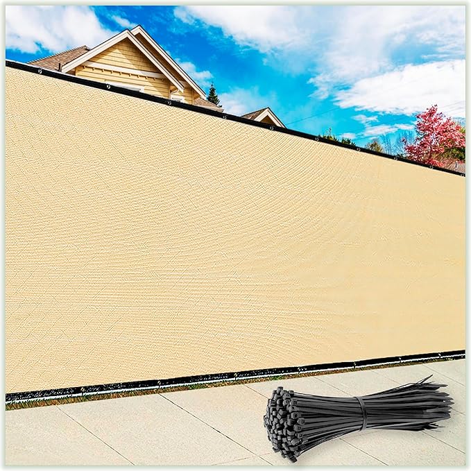 ColourTree 6' x 25' Beige Fence Screen Privacy Screen - Commercial Grade 170 GSM - Heavy Duty - 3 Years Warranty - Cable Zip Ties Included