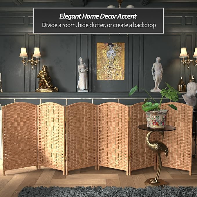 Red Lantern 3 ft. Short Diamond Weave Fiber Folding Screen - Natural - 6 Panel
