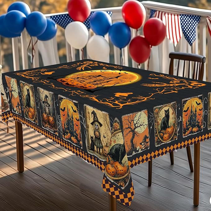 Eikione Rectangular Tablecloth 152x220inch, Halloween Grimace Tablecloth Waterproof and Wrinkle-Free, Table Covers, Summer Decorations for Home Dining