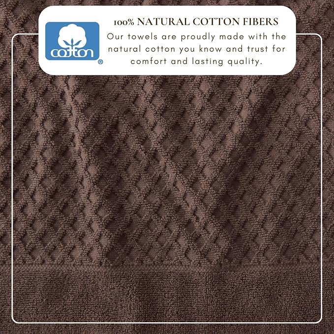 Great Bay Home Bath Towels - 100% Cotton 6 Piece Towel Set - Diamond Waffle Weave - Absorbent, Durable, Quick-Dry Towels for Bathroom (Chocolate)