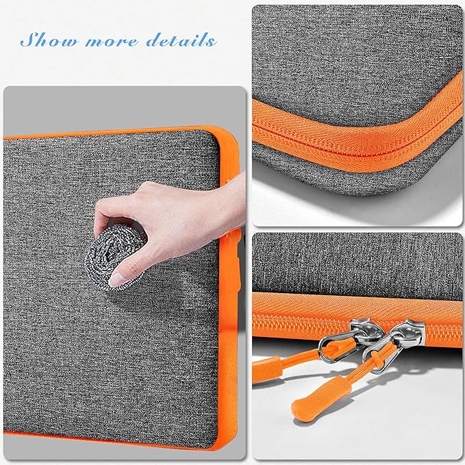 Hseok Laptop Case 15.6 Inch Sleeve, Shockproof Protective Water Repellent with Accessory Pocket,Compatible with Mac Pro 16 inch 2025-2019, Sleeve Bag for Most 15 15.6 16 Notebooks,Gray&Orange
