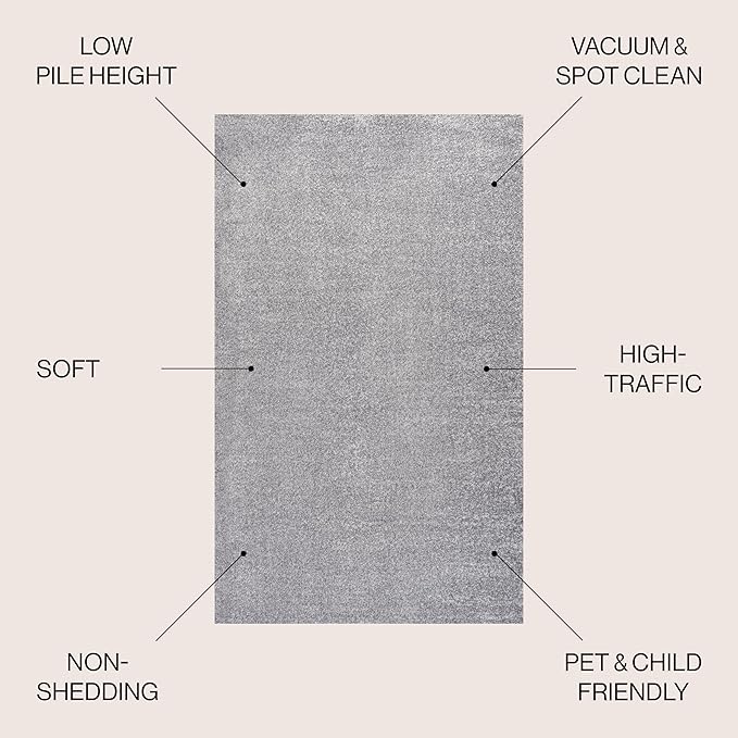 JONATHAN Y Haze Solid Low-Pile Gray 5x5 Square Indoor Area Rug, Coastal,Bohemian,Minimalist,Classic, Easy-Cleaning for Living Room,Bedroom,Kitchen,Pet Friendly,Non-Shedding (SEU100A-5SQ)