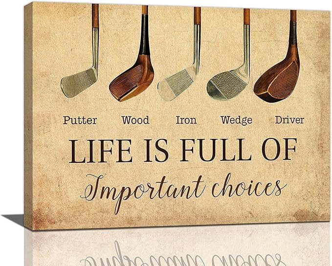 Golf Wall Art, Golf Pictures Wall Decor, Golfing Canvas Prints, Rustic Decorations Painting, Framed Artwork Office Home Decor For Bathroom Bedroom Dining Living Room 12" x 16"