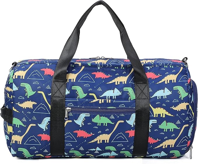 CAMTOP Kids Overnight Duffel Bag for Boys and Girls Carry-On Size Tote for Travel Gym Sport (Navy Dinosaur) 18.1"L* 9.1" H* 8.7"W
