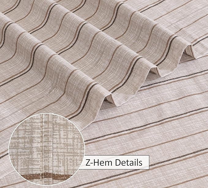 RUVANTI 100% Cotton Split King Sheets Sets for Adjustable Bed, 5 PCs, Soft & Breathable Percale Weave Bedding, Deep Pocket 16", Hotel Standard, Crisp Cool Feel & Durable, Striped Sheet, Brown Stripes
