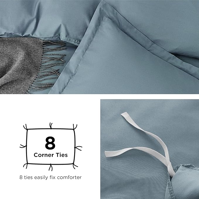 Bedsure Duvet Cover Queen Size - Soft Double Brushed Bedding Set for Kids & Adults, Zipper Closure, 3 Pieces, Includes 1 Duvet Cover (90"x90") & 2 Pillow Shams, NO Comforter, Mineral Blue