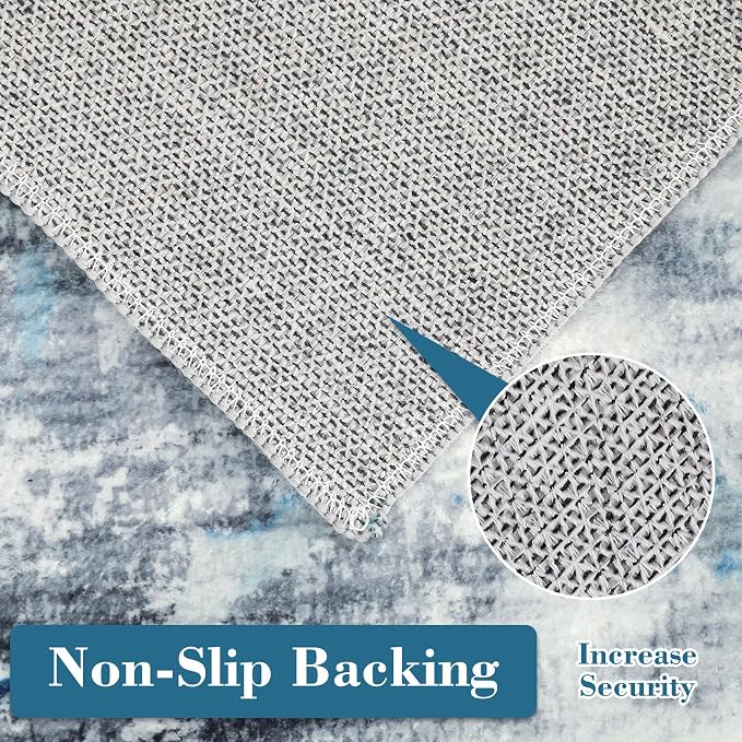 Area Rug 5x7 Washable Modern Abstract Rug for Living Room Water Ink Abstract Small Accent Carpets Low Pile Soft Bedroom Floor Covers Non Shedding Office Carpet Mat for Porch Kitchen， Blue