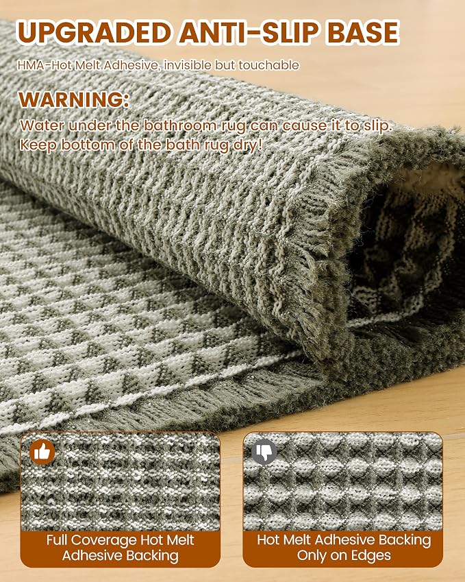 Smiry Waffle Bath Mat 72x24, Extra Soft Absorbent Bathroom Rugs, Non Slip Machine Washable Quick Dry Bath Rugs for Bathroom Floor, Tub, Shower, Home Decor Accessories, Green & Cream