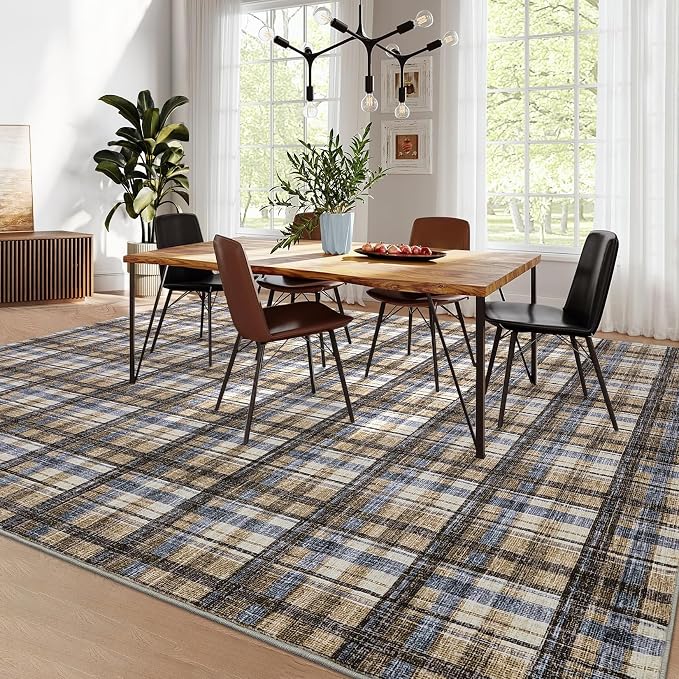 Modern Living Room Rug 10x13 Large Area Rug Machine Washable Floor Carpet, Non-Slip Farmhouse Soft Rugs, Low-Pile Non-Shedding Accent Rug, Foldable Area Rug for Bedroom, Playroom