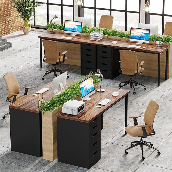 Tribesigns Computer Desk with 5 Drawers, 47 inches Rustic Brown Home Office Desk with Storage, Modern Simple Laptop Desk Study Writing Table for Small Spaces (1, Brown+Black)