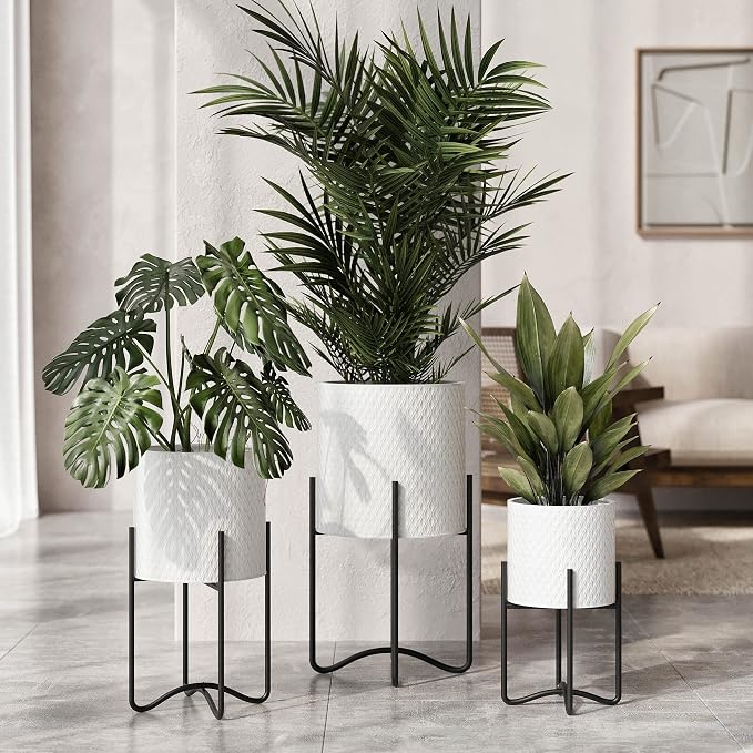EverNest Claire Mid-Century Modern White Plant Pot with Ambrose Stand, SelectBase, Indoor Plant Pot, Bohemian Style, Minimalist Plant Home Décor (Small, Black)