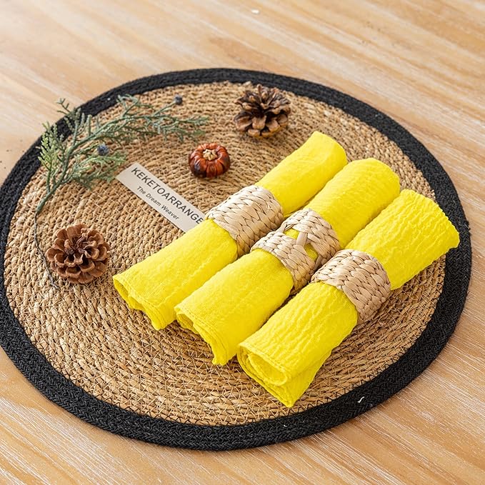 Cheesecloth Napkins 17x17 Inches Cloth Napkins Reusable Handmade Washable for Lunch Dinner Wedding Baby Shower Bridal Shower Party Rustic Boho Decorations Bulk Set of 10 Yellow