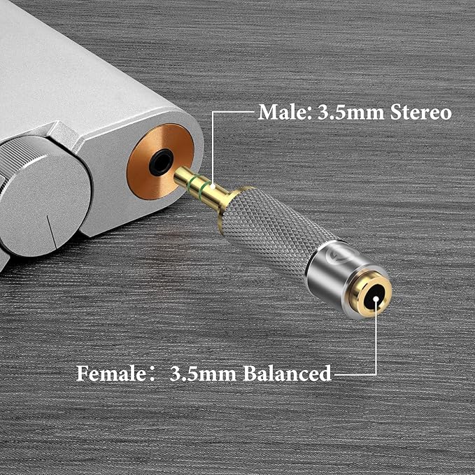 Geekria 3.5mm Male to 3.5mm Balanced Female Headphones Adapter for 3.5mm 4-Pole Cable Connected to Balanced 3.5mm Player Device, Aluminum Alloy Conversion Audio Plug, Gold Plated Adapter