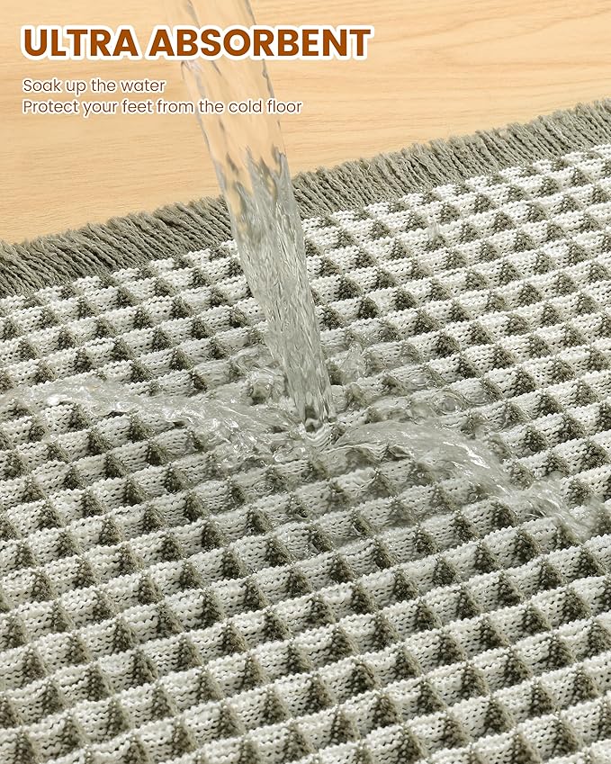 Smiry Waffle Bath Mat 47x24, Extra Soft Absorbent Bathroom Rugs, Non Slip Machine Washable Quick Dry Bath Rugs for Bathroom Floor, Tub, Shower, Home Decor Accessories, Green & Cream