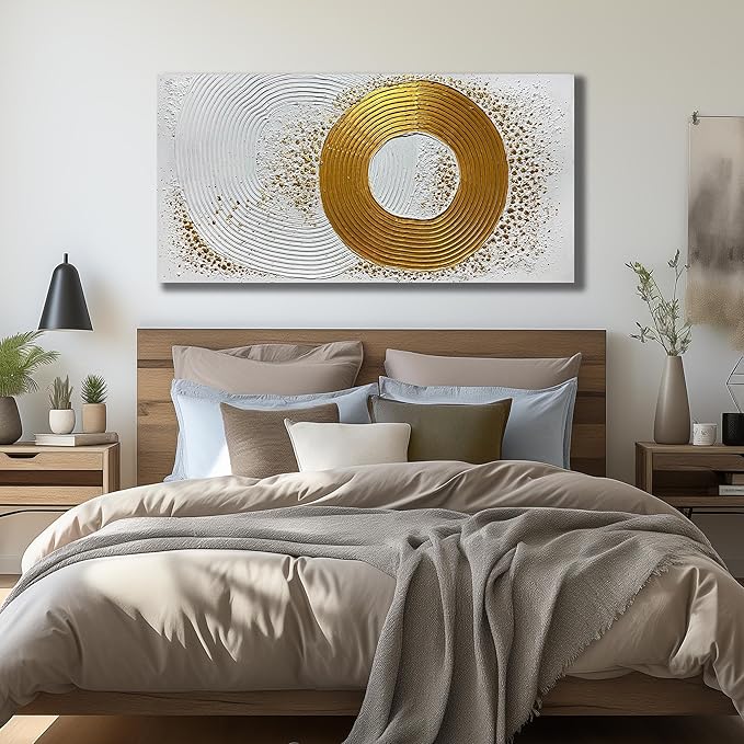 White and Gold Artwork for Wall Bedroom Large Abstract Wall Decor for Living Room Modern Oil Painting Wall Art for Office Size 29 x 58 Inch