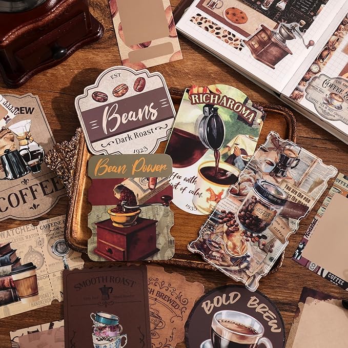 emmoolife Scrapbooking Supplies Kit, Coffee Vintage Aesthetic Scrapbook Kit for Bullet Junk Journal, DIY Journaling Supplies with Coffee Bean Cup, Latte Art, Birthday Craft Gift for Teen Girl Women