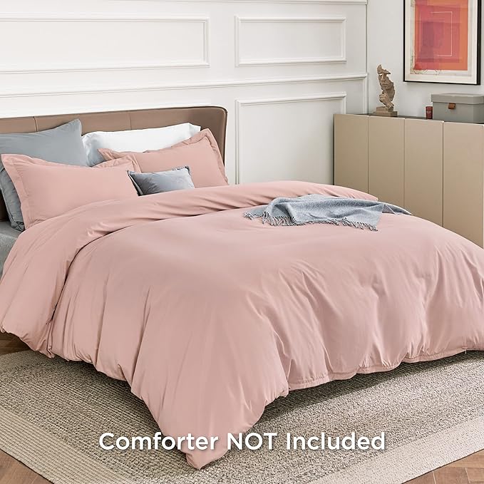 Bedsure Duvet Cover Full Size - Soft Double Brushed Bedding Set for Kids & Adults, Zipper Closure, 3 Pieces, Includes 1 Duvet Cover (80"x90") & 2 Pillow Shams, NO Comforter, Pale Blush