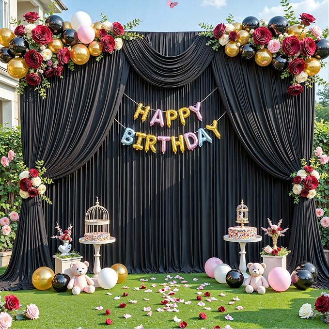 6 Panels Black Backdrop Curtain for Parties Wrinkle Free Black Photo Curtains Backdrop Drapes Fabric Decoration for Birthday Party Wedding 30ft(W) x 10ft(H)
