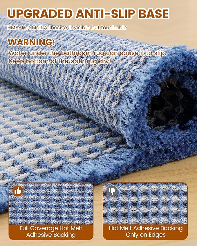 Smiry Waffle Bath Mat 36x24, Extra Soft Absorbent Bathroom Rugs, Non Slip Machine Washable Quick Dry Bath Rugs for Bathroom Floor, Tub, Shower, Home Decor Accessories, Blue & Cream