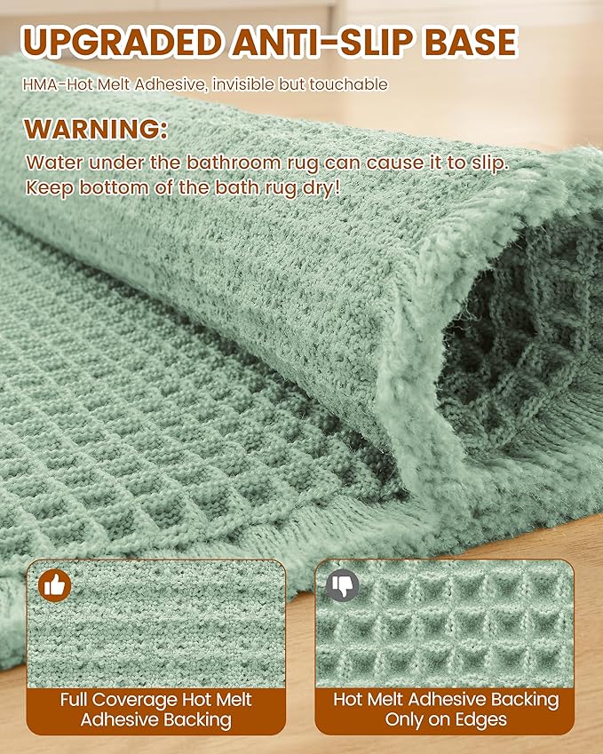 Smiry Waffle Bath Mat 60x24, Extra Soft Absorbent Bathroom Rugs, Non Slip Machine Washable Quick Dry Bath Rugs for Bathroom Floor, Tub, Shower, Home Decor Accessories, Sage Green
