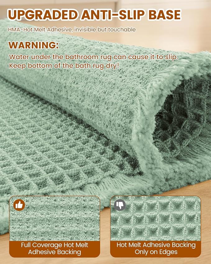 Smiry Waffle Bath Mat 24x16, Extra Soft Absorbent Bathroom Rugs, Non Slip Machine Washable Quick Dry Bath Rugs for Bathroom Floor, Tub, Shower, Home Decor Accessories, Sage Green