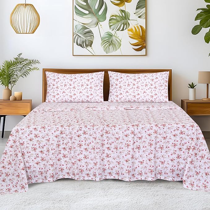RUVANTI 100% Cotton Twin XL Sheet Sets, 3 Pieces, Soft & Breathable Percale Weave Bedding, Deep Pocket 16", Hotel Standard, Crisp Cool Feel, Durable, Perfect Size Floral Sheets, Bouquet