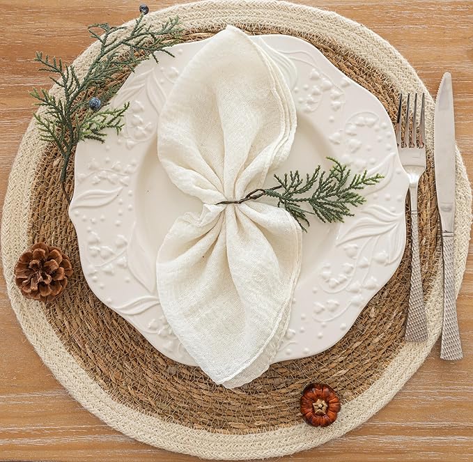 Cheesecloth Napkins 17x17 Inches Cloth Napkins Handmade Reusable for Lunch Dinner Wedding Baby Bridal Shower Party Rustic Boho Decorations Bulk Set of 10 Ivory Cream White