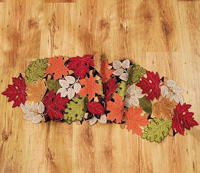 KEVA Fall Table Runner 108inches Long, Thanksgiving Harvest Cutwork Embroidered Table Runner 13in x 108in, Autumn Maple Leaves Table Decoration for Home Dining Kitchen Table