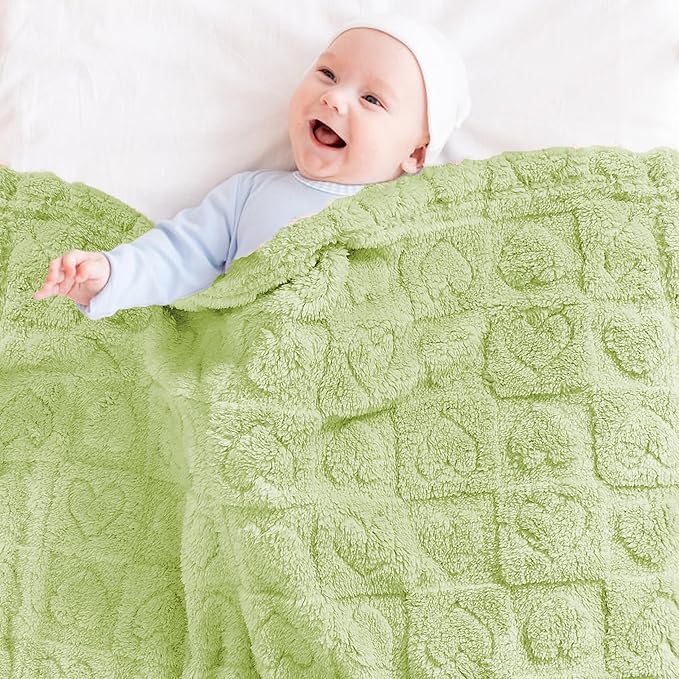 Yurhap Fleece Baby Blanket Heart Checkered Blanket, Ultra Soft Cozy Baby Blankets for Boys Girls, Fluffy Infant Toddler Newborn Receiving Blankets for Crib Stroller 30”×40” (Green)