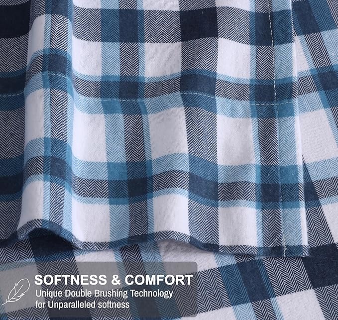RUVANTI Flannel Sheets California King Size - 100% Cotton Brushed Cal King Bed Sheets Set - Deep Pockets 14 Inches - All Seasons Breathable & Extra Soft - Warm & Cozy, 4 Piece, Gingham Addition