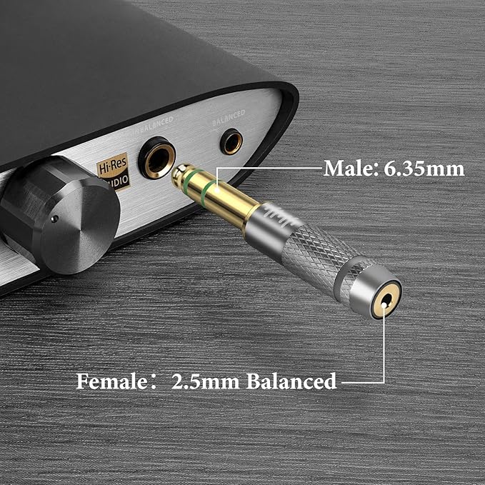 GEEKRIA 6.35mm (1/4'') Stereo Male to 2.5mm Balanced Female Headphones Adapter for 2.5mm Balanced Cable, Gold Plated Aluminum Alloy Conversion Audio Plug