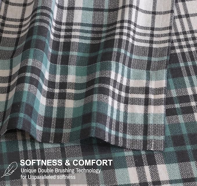 RUVANTI Flannel Sheets Queen Size - 100% Cotton Double Brushed Bed Sheets, Deep Pockets 16 Inches Queen Sheet Set, All Seasons Breathable & Extra Soft - Warm & Cozy, 4 Piece, Mint Grey
