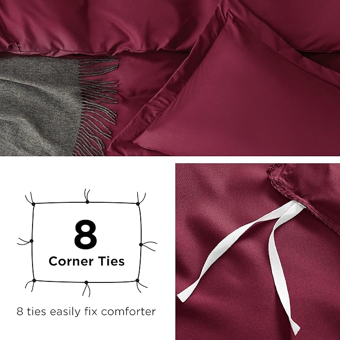 Bedsure Duvet Cover Twin/Twin XL Size - Soft Double Brushed Bedding Set for Kids & Adults, Zipper Closure, 2 Pieces, Includes 1 Duvet Cover (68"x90") & 1 Pillow Sham, NO Comforter, Burgundy