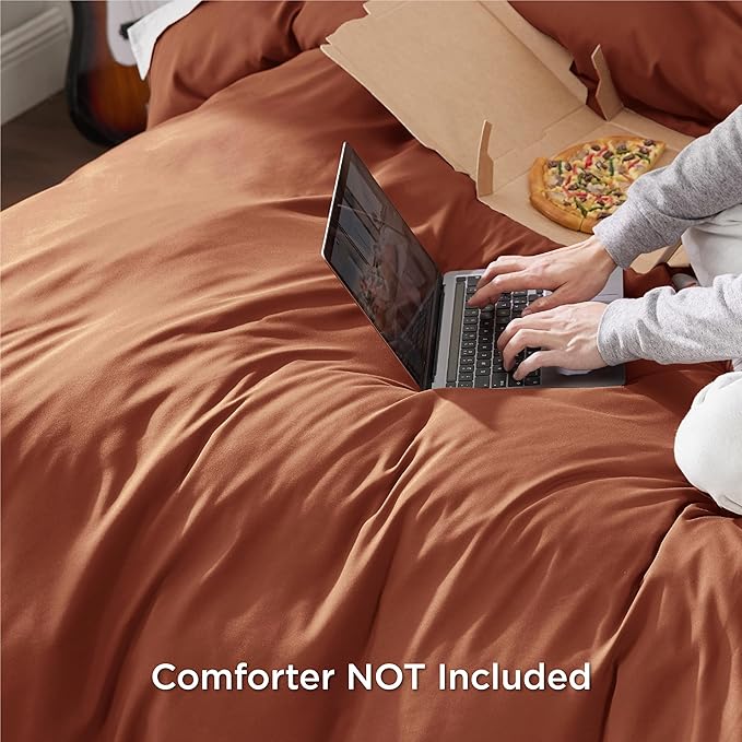 Bedsure Duvet Cover Full Size - Soft Double Brushed Bedding Set for Kids & Adults, Zipper Closure, 3 Pieces, Includes 1 Duvet Cover (80"x90") & 2 Pillow Shams, NO Comforter, Terracotta