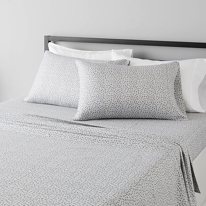 Amazon Basics Lightweight Super Soft Easy Care Microfiber 4 Piece Bed Sheet Set With 14-inch Deep Pockets - King, Grey Cheetah,Printed
