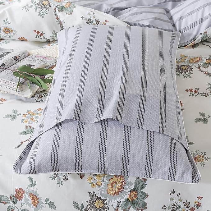 FADFAY Duvet Cover Set Twin Elegant Floral Bedding Shabby Beige Bird Print Flower Quilt Cover Set Vintage Farmhouse Bedding 100% Cotton Soft Comforter Cover Set with Zipper Closure 3Pcs, Twin Size