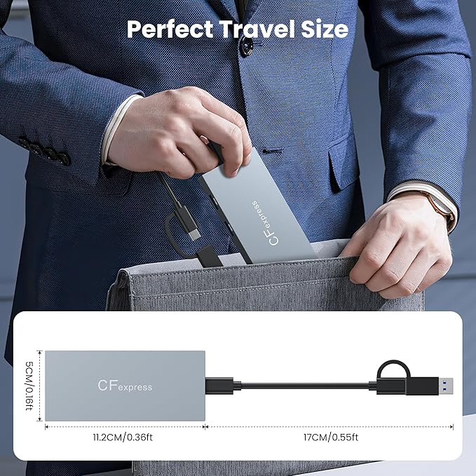 8-in-1 CFexpress Type B Card Reader, USB-C & USB-A Multi Memory Card Reader Adapter with Dual 10Gbps USB3.2 Ports for Type B CFexpress/CF/XD/MS/TF/SD, Compatible with Windows/Mac OS/Linux/Android,Grey