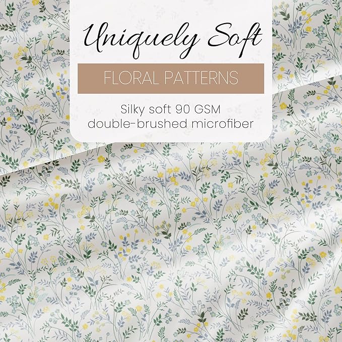 Linen Market Patterned Microfiber King Sheet Set 4 Piece – Oeko-TEX Certified Ultra Soft & Wrinkle-Free - 16" Deep Pocket Sheets - Easy Care King Size - Wildflower Light Blue