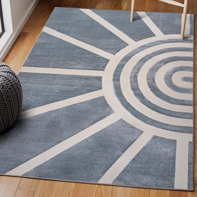 JONATHAN Y Sun Two-Tone High-Low Indoor Area Rug 8X10 Blue/White, Aelius MidCentury Scandinavian Abstract for Living Room, Bedroom, Kitchen, Easy-Cleaning, Pet-Friendly, Non-Shedding SND101C-8