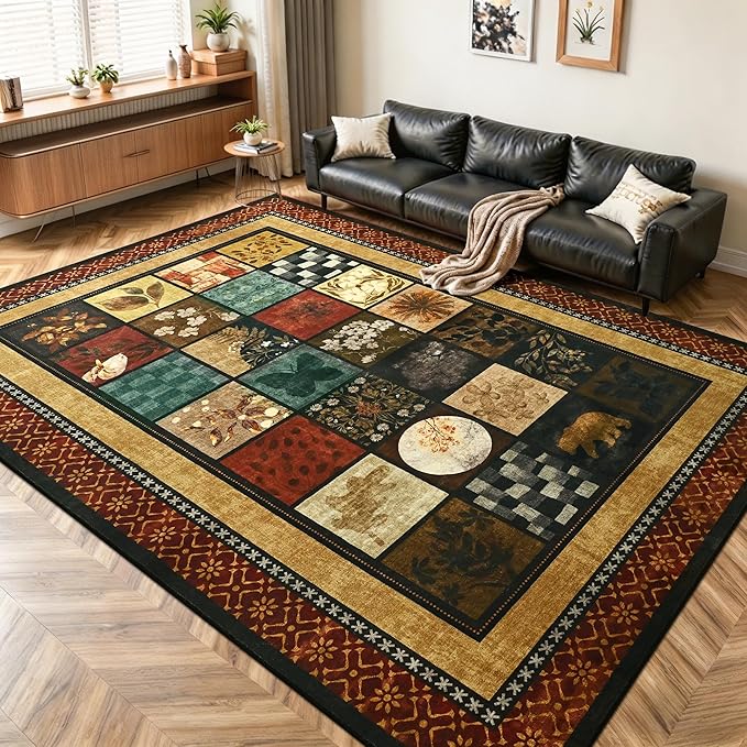Tepook 5x7 Area Rugs for Living Room, Modern Large Geometric Rug for Bedroom, Washable Patchwork Rug Indoor Non Slip Throw Carpets for Dining Room Office Farmhouse Home Decor, Colorful