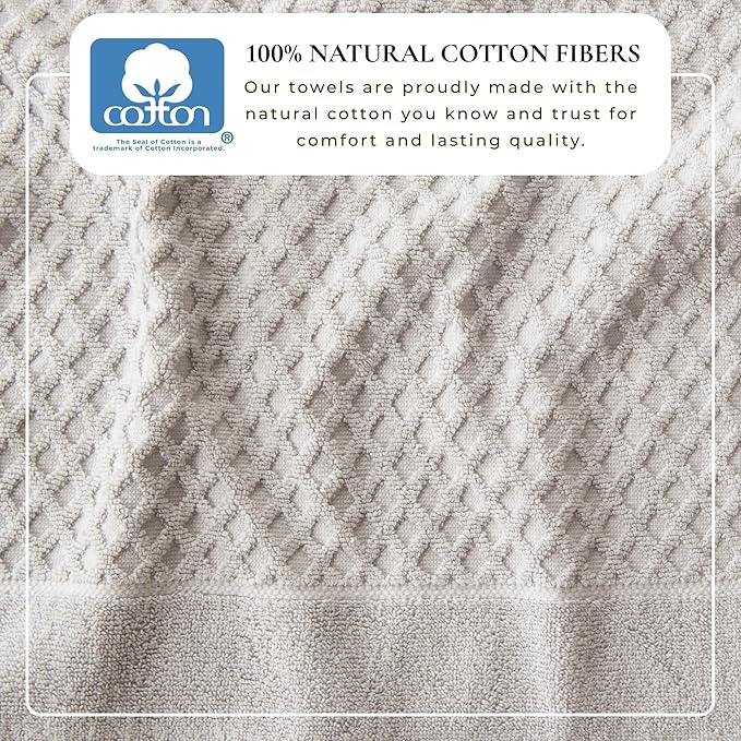 Great Bay Home Hand Towels - 100% Cotton 6 Pack 26x16 Hand Towel Set - Absorbent, Durable, Quick-Dry Towels for Bathroom (Light Grey)