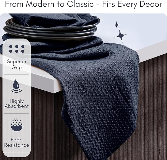 TWINY threads 100% Cotton Kitchen Towels (Set of 12) - Ultra Absorbent Waffle Weave Dish Towels with Hanging Loop - Quick Dry, Tea & Bar Towels for Cooking, Quick Drying - 16x26 Inch, Navy Blue