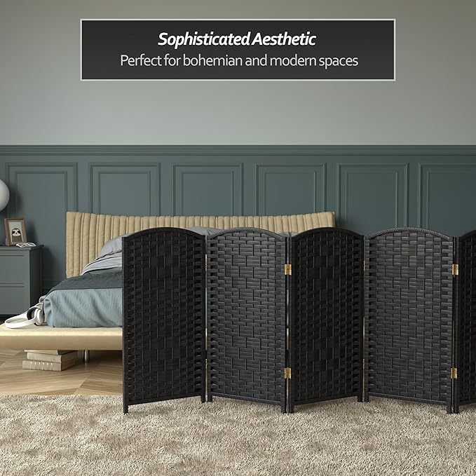 Red Lantern 3 ft. Short Diamond Weave Fiber Folding Screen - Black - 6 Panel