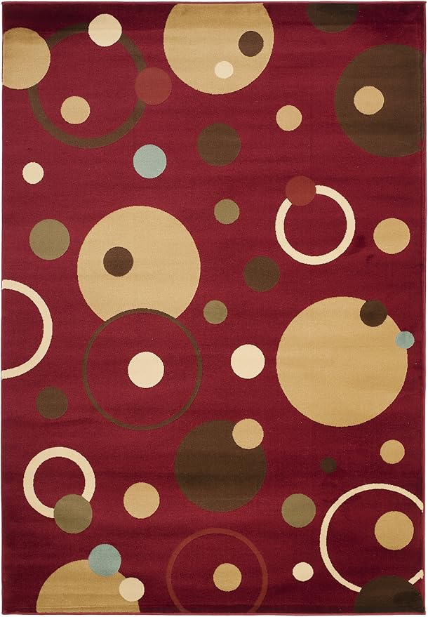 SAFAVIEH Porcello Collection Accent Rug - 4' x 5'7", Red & Multi, Abstract Design, Non-Shedding & Easy Care, Ideal for High Traffic Areas in Entryway, Living Room, Bedroom (PRL6851-4091)